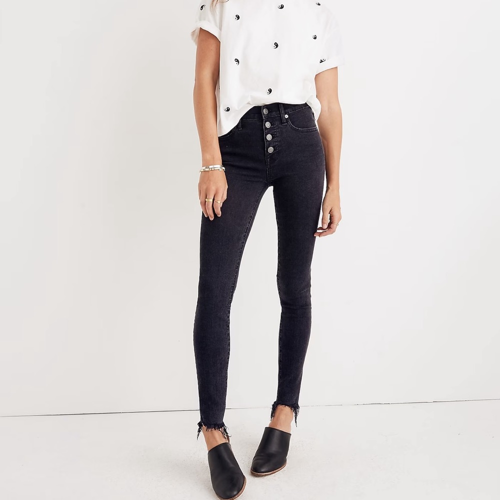 Madewell 9" Mid-Rise Skinny Jeans in Berkeley Black: Button-Through Edition